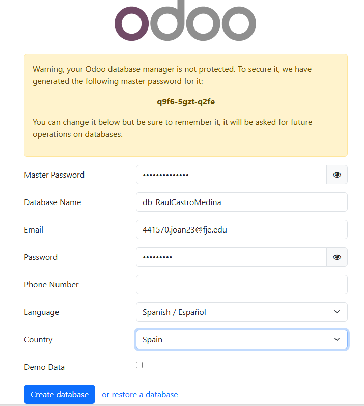 Configuración de base de datos